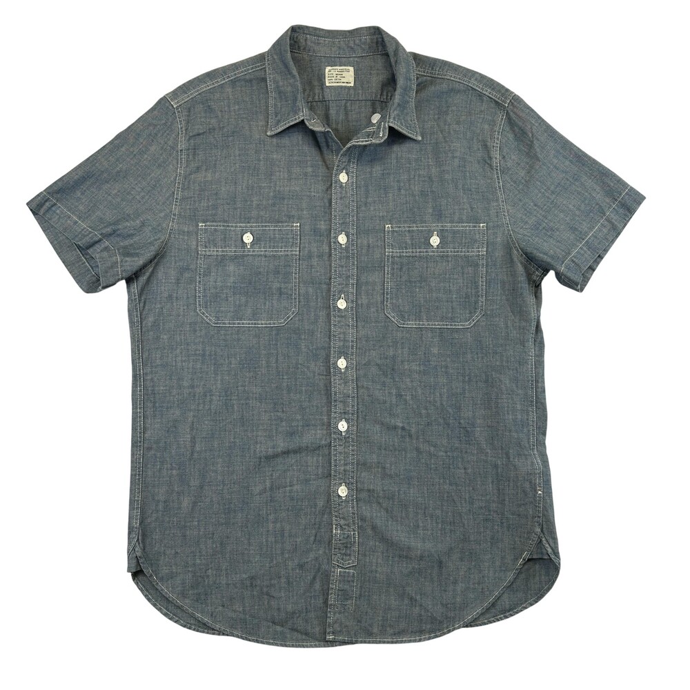 J Crew Shirt Mens Medium Utility Chambray Short Sleeve Button Up Workwear Pocket